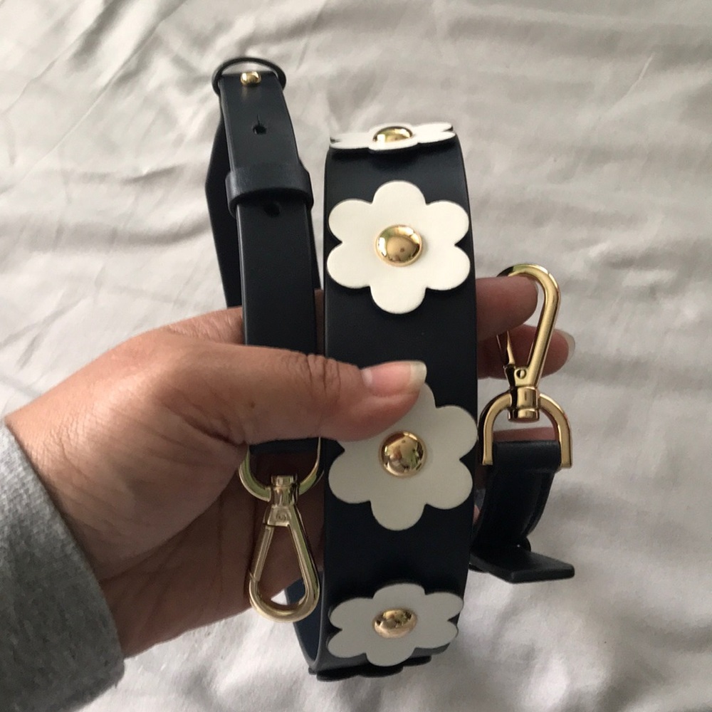 MK Floral Appliqué Leather Shoulder Strap